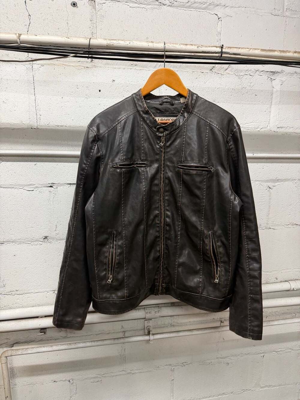Levi's Faux Leather Jacket Size L Brown Motorcycle Biker